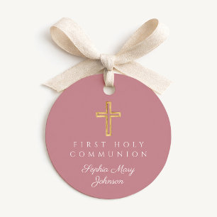 Etiquetas Para Lembrancinhas Cruz Religiosa Rosa Elegante Primeira Comunhão