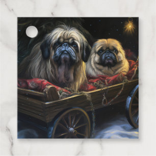 Etiquetas Para Lembrancinhas Decoração de Natal de Pekingese Snowy Sleigh