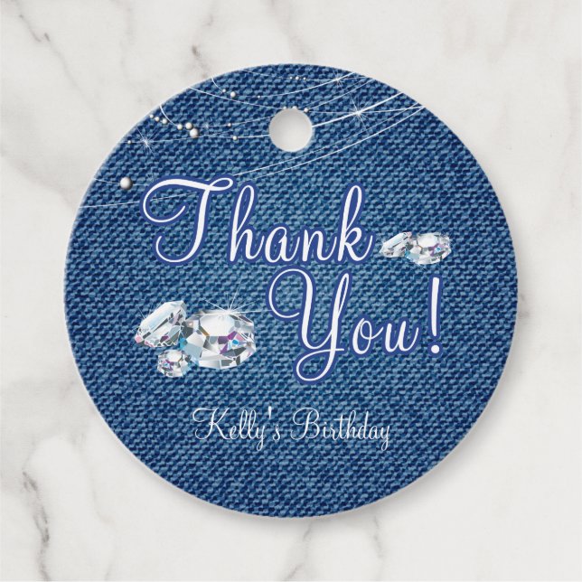 Etiquetas Para Lembrancinhas Denim e Ouros (Frente)