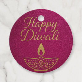 Etiquetas Para Lembrancinhas Design circular com Diya Happy Diwali Dourada