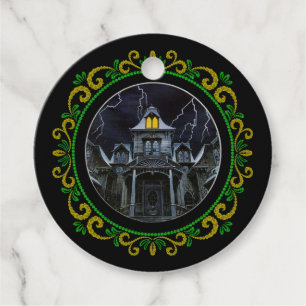 Etiquetas Para Lembrancinhas Dia das Bruxas Amarelas de Casa Assombrada Verde