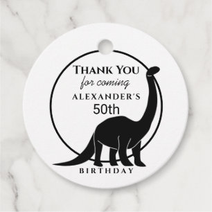 Etiquetas Para Lembrancinhas Dinosaur Preto e Branco Obrigado pelo 50º Aniversá