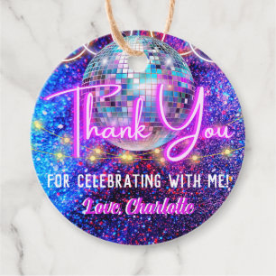 Etiquetas Para Lembrancinhas Disco Ball Bright Neon Pink Brilhante Obrigado