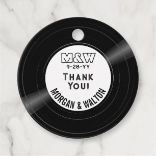 Etiquetas Para Lembrancinhas Disco de Vinil Monograma Obrigado Branco