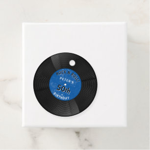 Etiquetas Para Lembrancinhas Disco de Vinil Retro Rock N Roll Azul de Aniversár