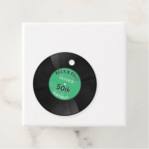 Etiquetas Para Lembrancinhas Disco de Vinil Retro Rock N Roll Verde Aniversário