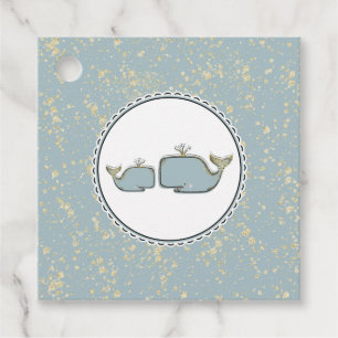 Etiquetas Para Lembrancinhas Dois Baleias Marinhas Azul & Dourado Boutique Baby