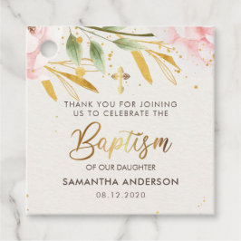 Etiquetas Para Lembrancinhas Dourada E Rosa Watercolor Girl Baptisse Obrigado