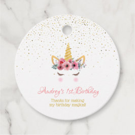 Etiquetas Para Lembrancinhas Dourado brilho | Floral Unicorn Horn Birthday Baby