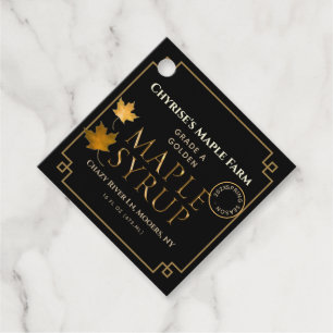 Etiquetas Para Lembrancinhas Dourado Leaf Maple Syrup Hangtag com Fatos Nutrici