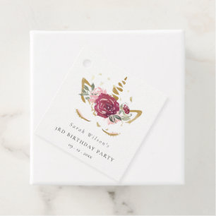 Etiquetas Para Lembrancinhas Dourado, Rosa, Rosa, Unicórnio Floral, Qualquer Id