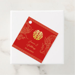 Etiquetas Para Lembrancinhas Dragão do casamento chinês de ouro vermelho e fêni