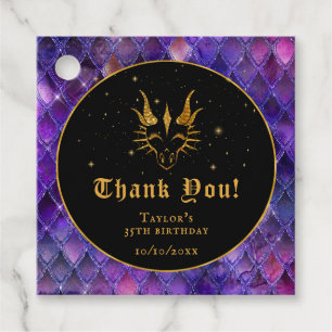 Etiquetas Para Lembrancinhas Dragão Roxo Escala Dourado Aniversário Obrigado