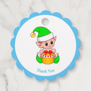 Etiquetas Para Lembrancinhas duende de Natal em azul claro e branco Obrigado