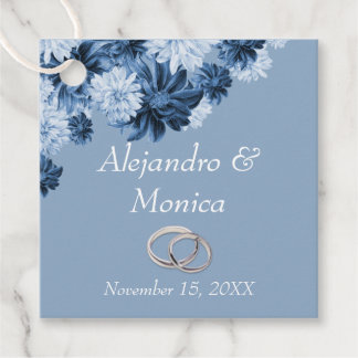 Etiquetas Para Lembrancinhas Dusty Blue and Silver Rings Floral Wedding Favor T