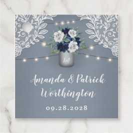 Etiquetas Para Lembrancinhas Dusty Blue Country White Lace Mason Jar Weding