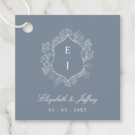 Etiquetas Para Lembrancinhas Dusty Blue Floral Crest Monograma Casamento