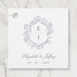 Etiquetas Para Lembrancinhas Dusty Blue Floral Crest Monograma Casamento