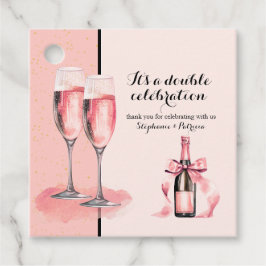 Etiquetas Para Lembrancinhas É um Champanhe Rosa de Dupla Celebração Aniversári