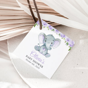 Etiquetas Para Lembrancinhas Elefante, Flores De Aquarelas Roxas, Chá de fralda