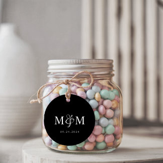 Etiquetas Para Lembrancinhas Elegant Classic Black & White Monogram Wedding