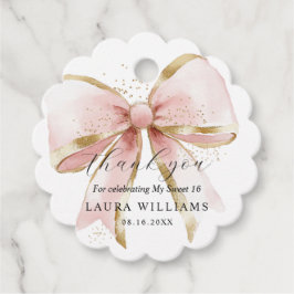 Etiquetas Para Lembrancinhas Elegant Coquette Pink Gold Bow Thank you Sweet 16