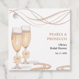 Etiquetas Para Lembrancinhas Elegant Gold Bow Pearls and Prosecco Bridal Shower