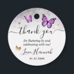 Etiquetas Para Lembrancinhas Elegant Gold Purple Butterfly Thank You Gift<br><div class="desc">Create your own personalized gold and purple butterfly favor tags with a beautiful, easy DIY template. The original fairy tale art by Raphaela Wilson features whimsical watercolor monarch butterflies with a unique floral rose/wildflower pattern on their wings. Add your custom name, thank you message and date details to the elegant...</div>