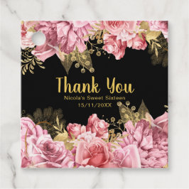 Etiquetas Para Lembrancinhas Elegant Pink and Gold Flowers Sweet Sixteen 