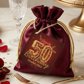 Etiquetas Para Lembrancinhas Elegant Ruby Red and Gold 50th Birthday Thank You
