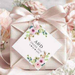 Etiquetas Para Lembrancinhas Elegante Agradecimento de Casamento Floral Rosa
