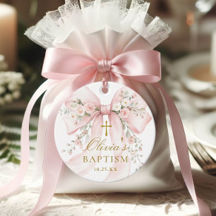 Etiquetas Para Lembrancinhas Elegante Batismo Cristão de Menina Rosa Arco Flora