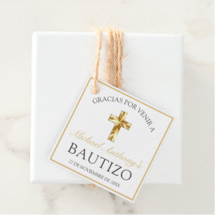 Etiquetas Para Lembrancinhas Elegante Bautizo de Bebé Blanco Dorado