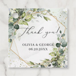 Etiquetas Para Lembrancinhas Elegante botânico verde-eucalipto-ouro geométrico