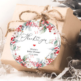 Etiquetas Para Lembrancinhas Elegante Chá de fraldas Vermelho Inverno - Obrigad