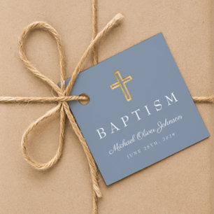 Etiquetas Para Lembrancinhas Elegante Cruz Religiosa Azul Poeirento para Batism