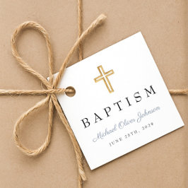 Etiquetas Para Lembrancinhas Elegante Cruz Religiosa em Azul Po dusty Batismo
