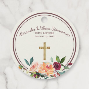 Etiquetas Para Lembrancinhas Elegante Dourado Burgundy Floral Baby Christening