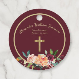 Etiquetas Para Lembrancinhas Elegante Dourado Burgundy Floral Baby Christening
