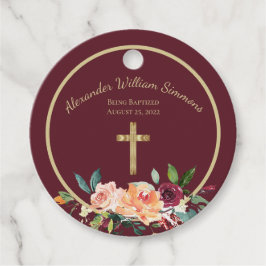 Etiquetas Para Lembrancinhas Elegante Dourado Burgundy Floral Baby Christening