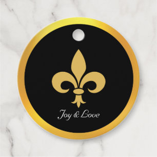 Etiquetas Para Lembrancinhas Elegante Fleur de Lis Dourada em Preto