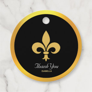 Etiquetas Para Lembrancinhas Elegante Fleur de Lis em Preto Obrigado Aniversári