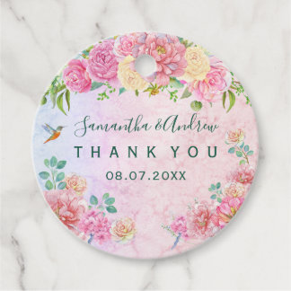 Etiquetas Para Lembrancinhas Elegante Floral Tnx Verde e Rosa em Aquarela