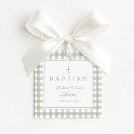 Etiquetas Para Lembrancinhas Elegante Gingham Verde Salvia Obrigado Batismo 