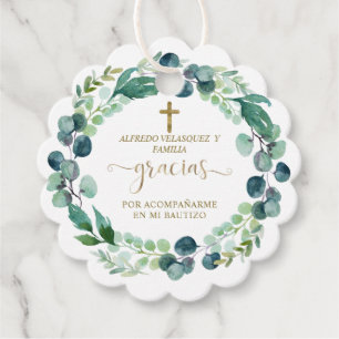 Etiquetas Para Lembrancinhas Elegante Gracias Script Greenery Dourado Cross Bau