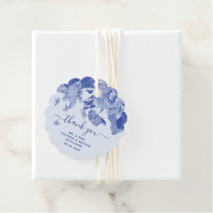 Etiquetas Para Lembrancinhas Elegante Mensagem de Agradecimento Floral Azul e B