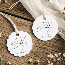 Etiquetas Para Lembrancinhas Elegante Monograma de Caligrafia Inicial M Casamen