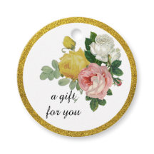 Elegante Rosa Floral Brilho Dourado