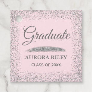 Etiquetas Para Lembrancinhas Elegante Rosa Graduação Brilho Cinza Prateado
