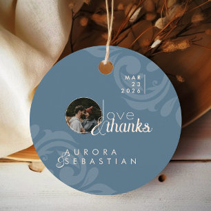 Etiquetas Para Lembrancinhas Elegante Teal Damask Foto Round
